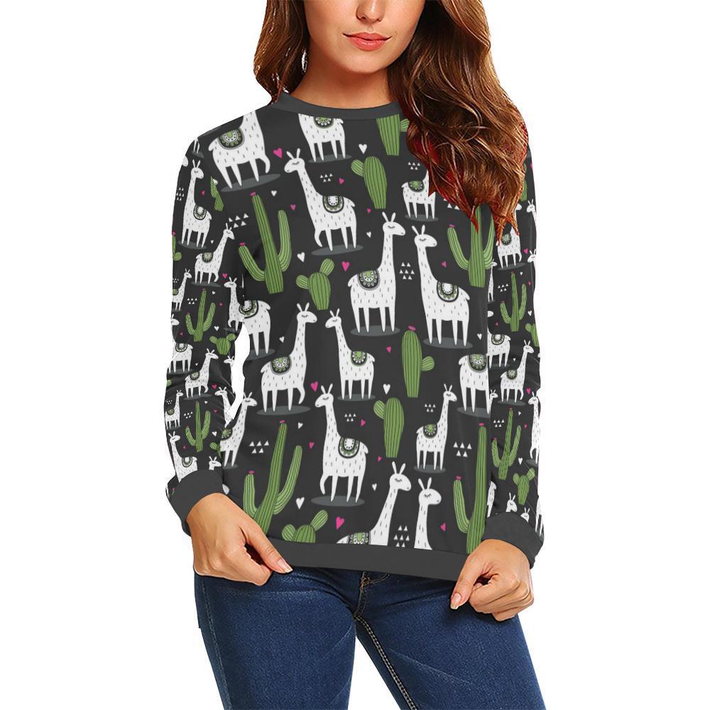 Cactus Llama Pattern Print Women's Sweatshirt-grizzshop