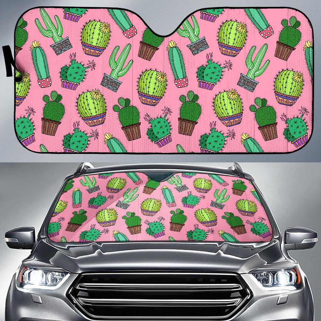 Cactus Pink Pattern Print Car Sun Shade-grizzshop