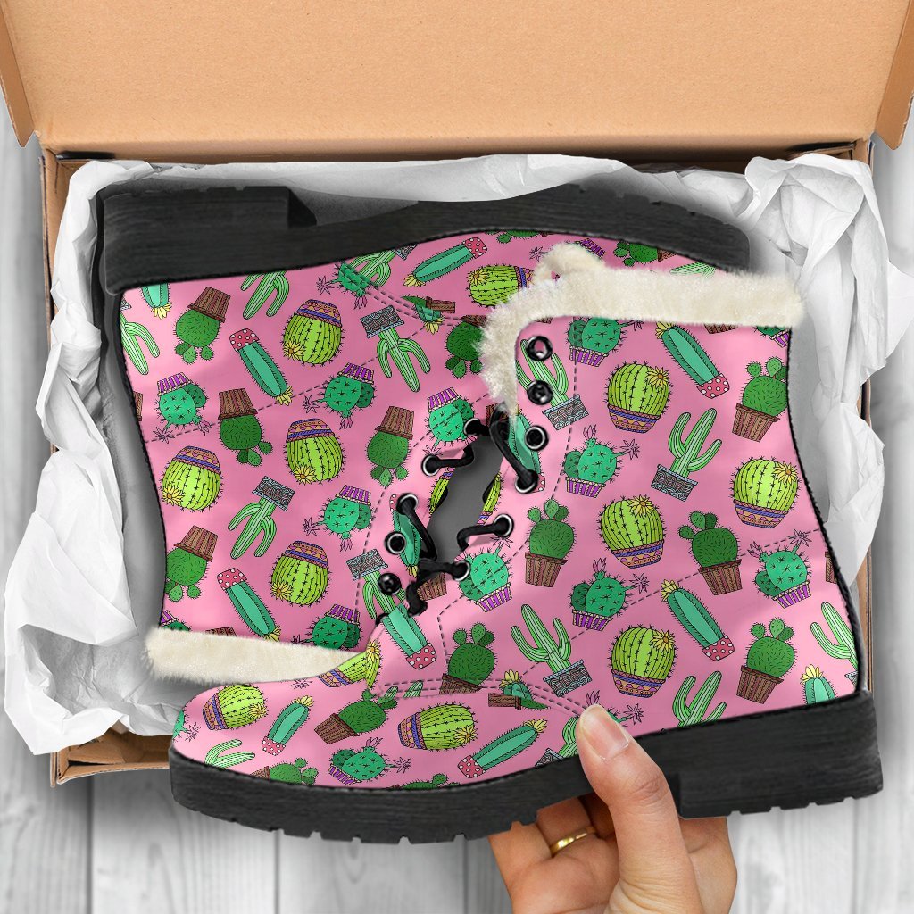 Cactus Pink Pattern Print Comfy Winter Boots-grizzshop