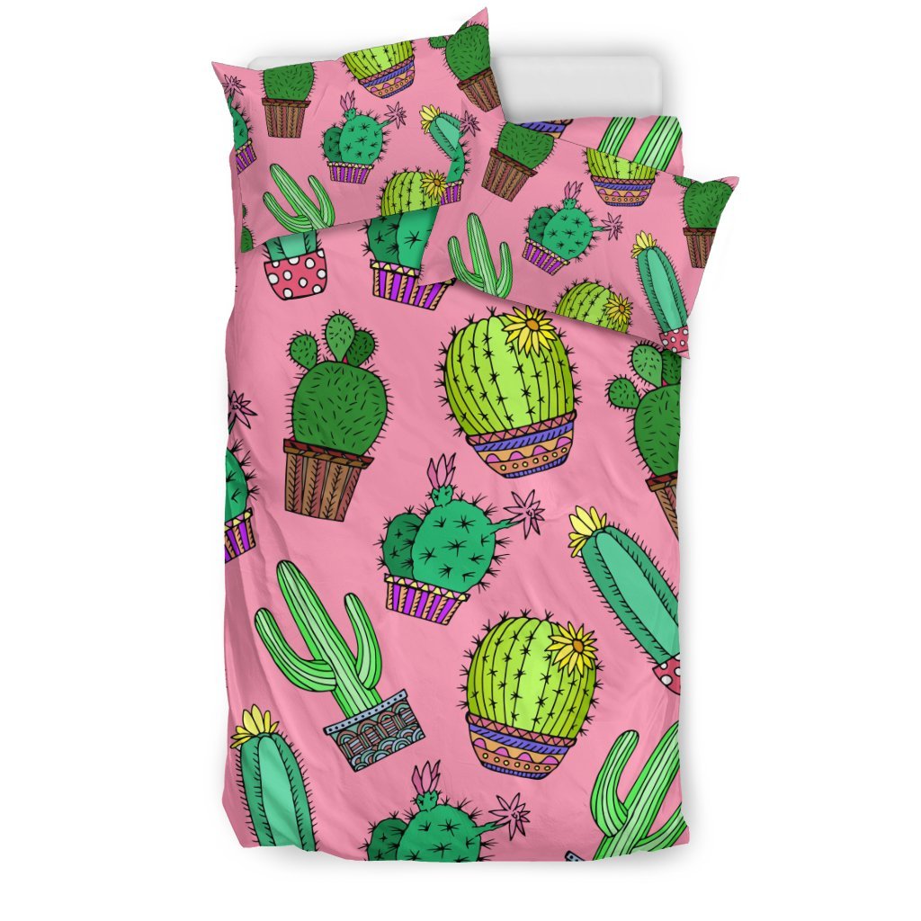 Cactus Pink Pattern Print Duvet Cover Bedding Set-grizzshop