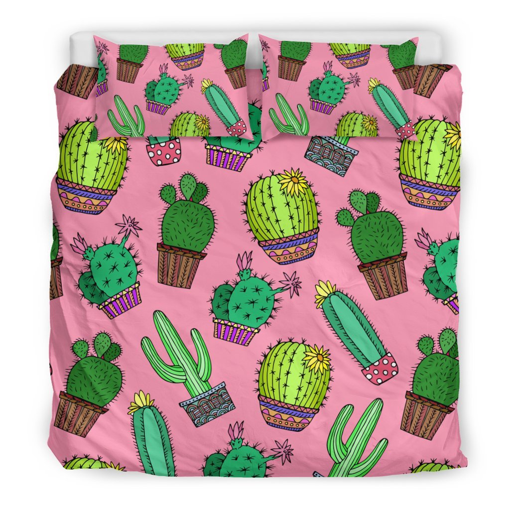 Cactus Pink Pattern Print Duvet Cover Bedding Set-grizzshop