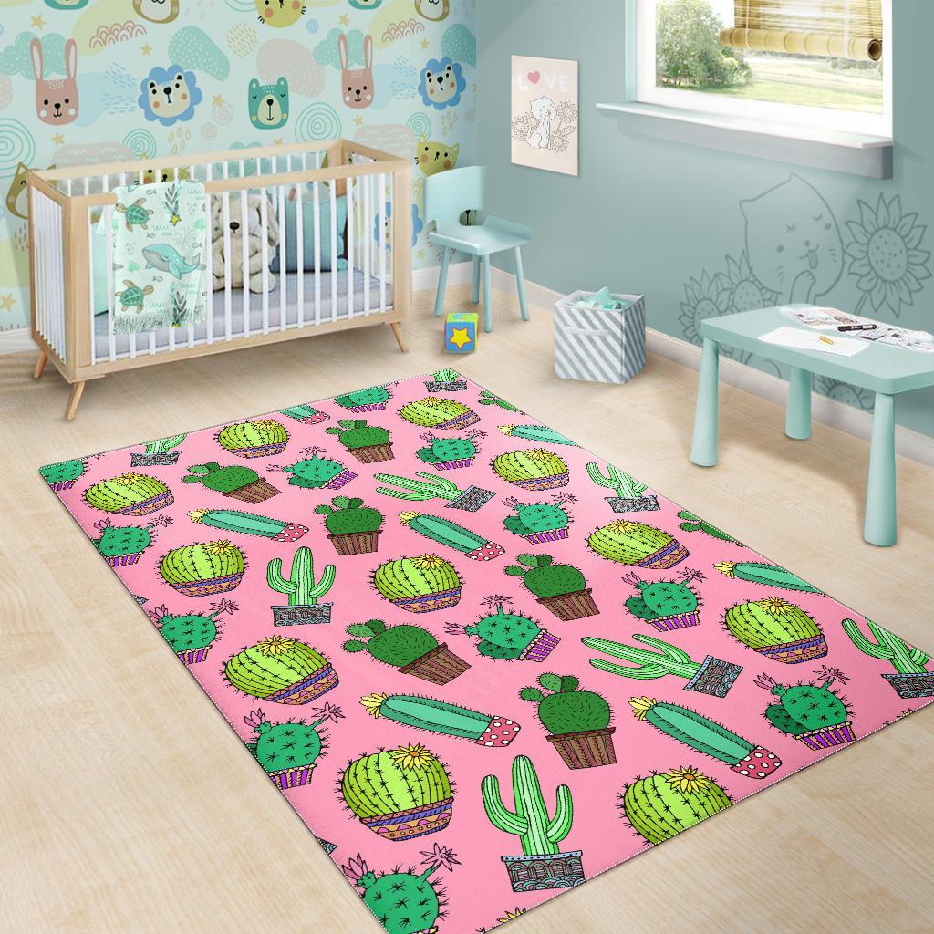 Cactus Pink Pattern Print Floor Mat-grizzshop