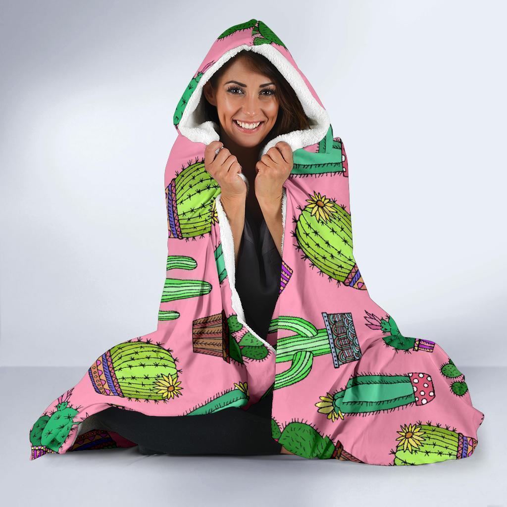 Cactus Pink Pattern Print Hooded Blanket-grizzshop