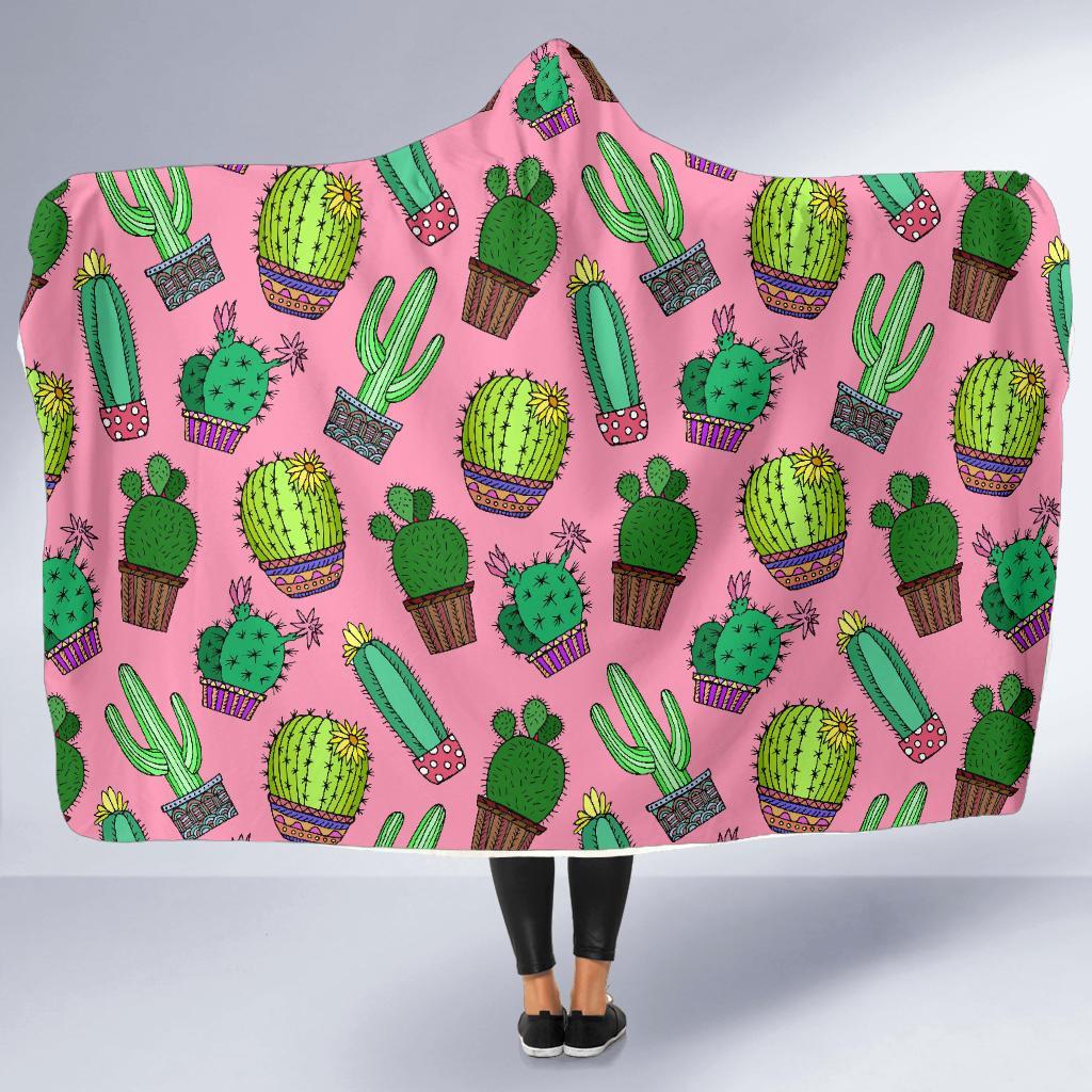 Cactus Pink Pattern Print Hooded Blanket-grizzshop