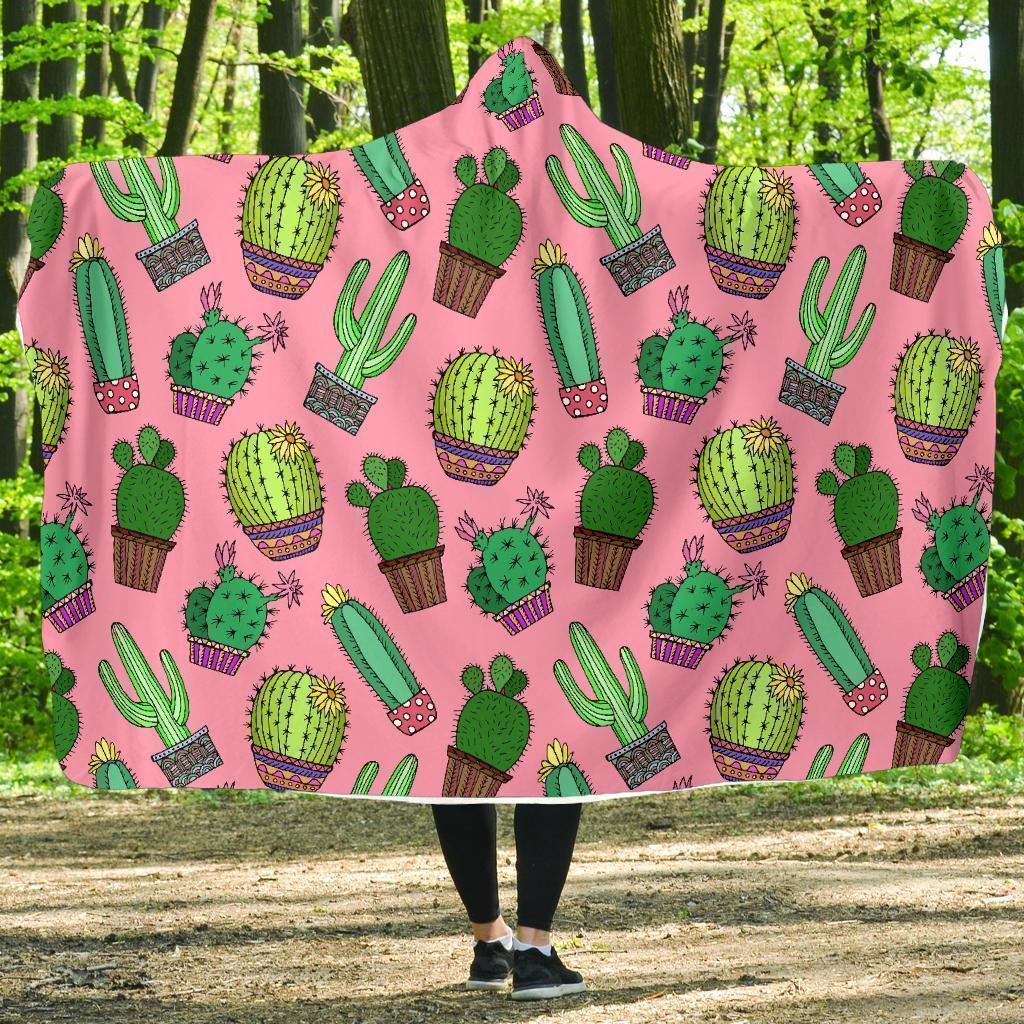 Cactus Pink Pattern Print Hooded Blanket-grizzshop