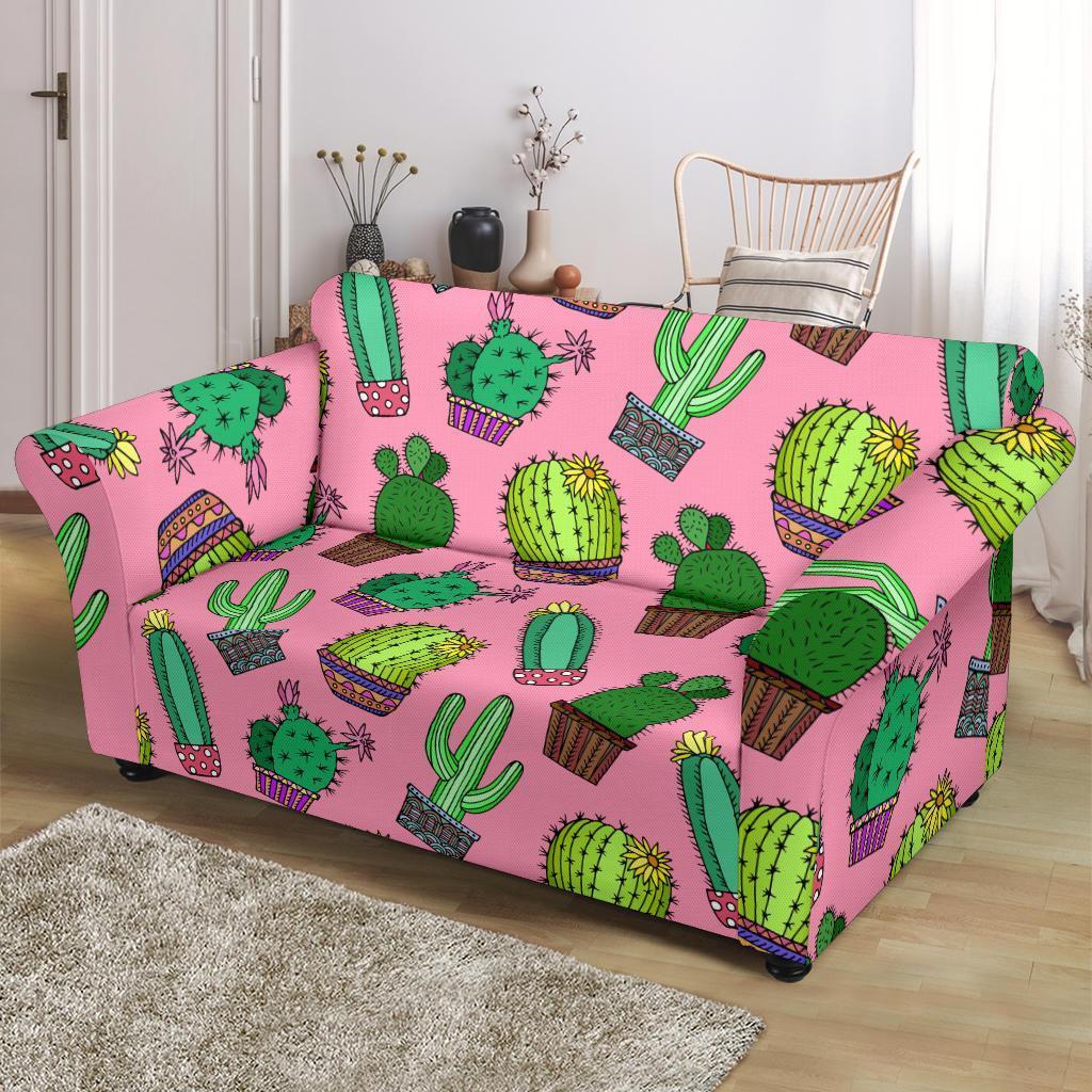 Cactus Pink Pattern Print Loveseat Cover-grizzshop