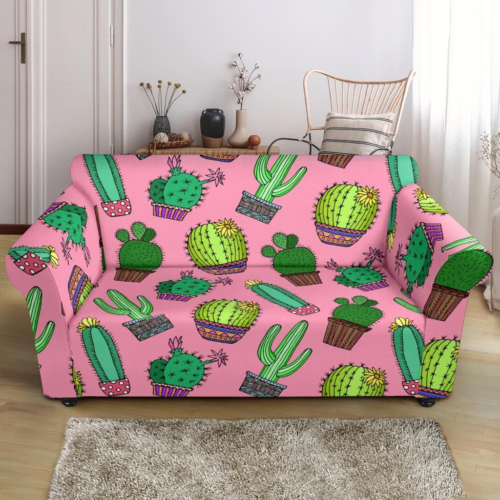 Cactus Pink Pattern Print Loveseat Cover-grizzshop