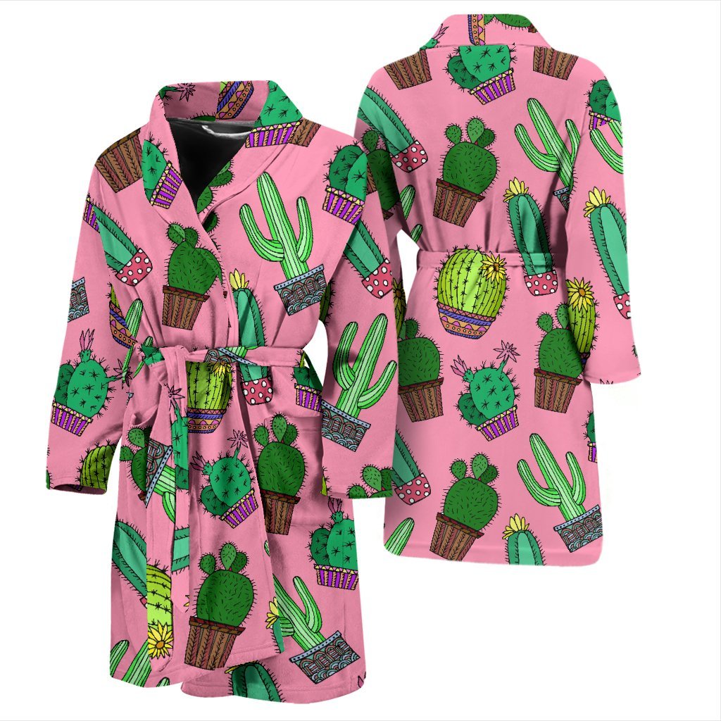 Cactus Pink Pattern Print Men Long Robe-grizzshop