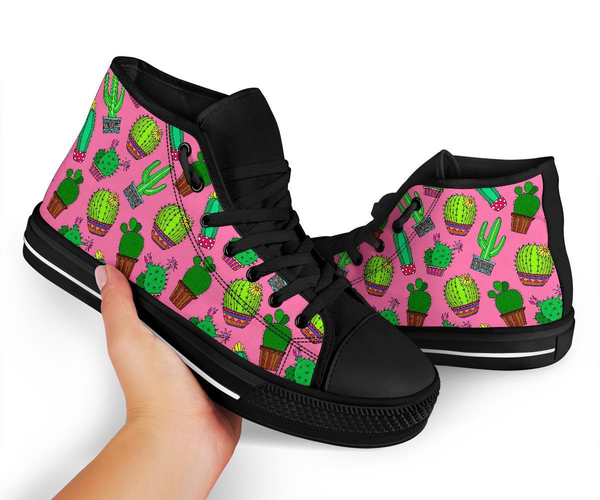 Cactus Pink Pattern Print Men Women's High Top Shoes-grizzshop