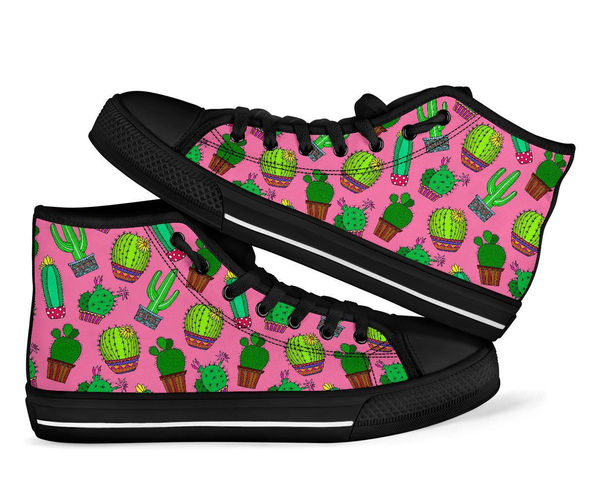 Cactus Pink Pattern Print Men Women's High Top Shoes-grizzshop