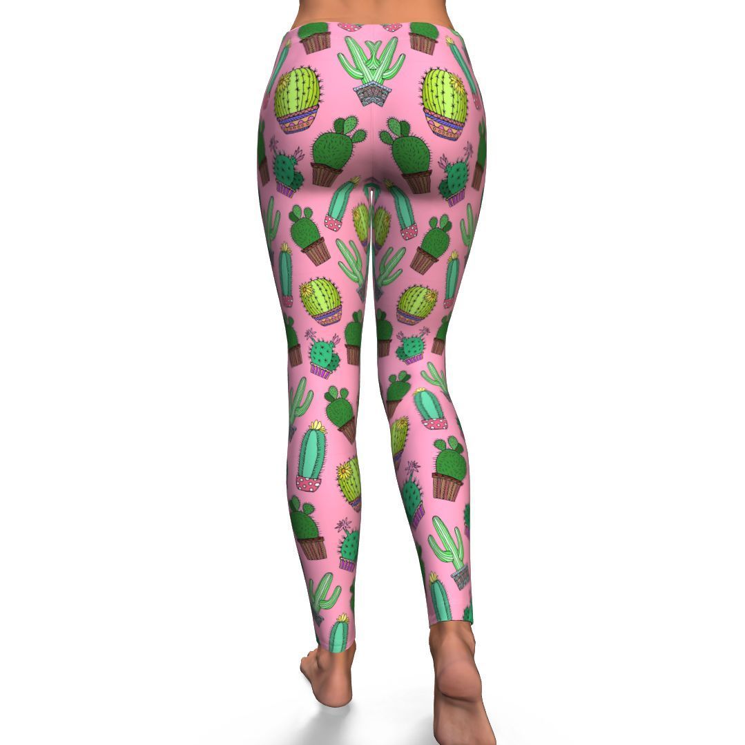 Cactus Pink Pattern Print Pattern Women Leggings-grizzshop