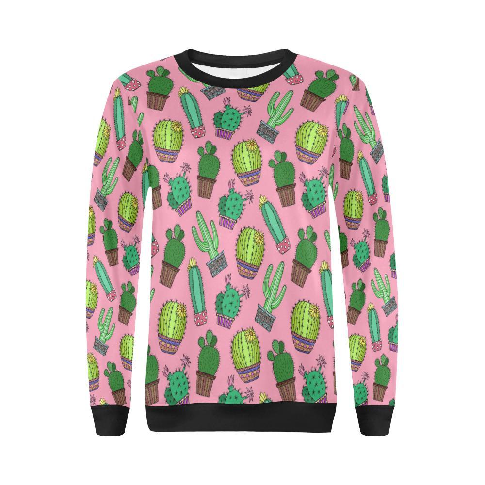 Cactus Pink Pattern Print Women Crewneck Sweatshirt-grizzshop