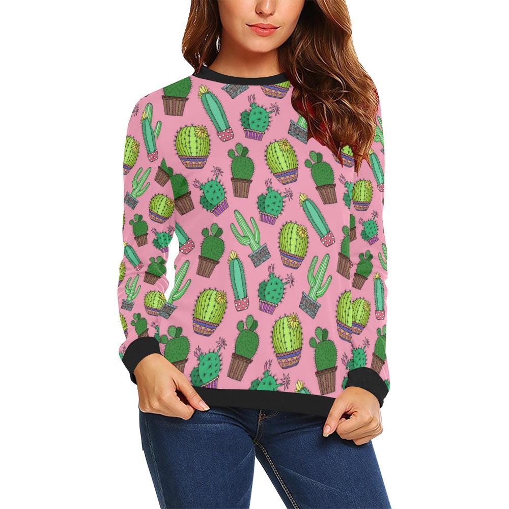 Cactus Pink Pattern Print Women Crewneck Sweatshirt-grizzshop