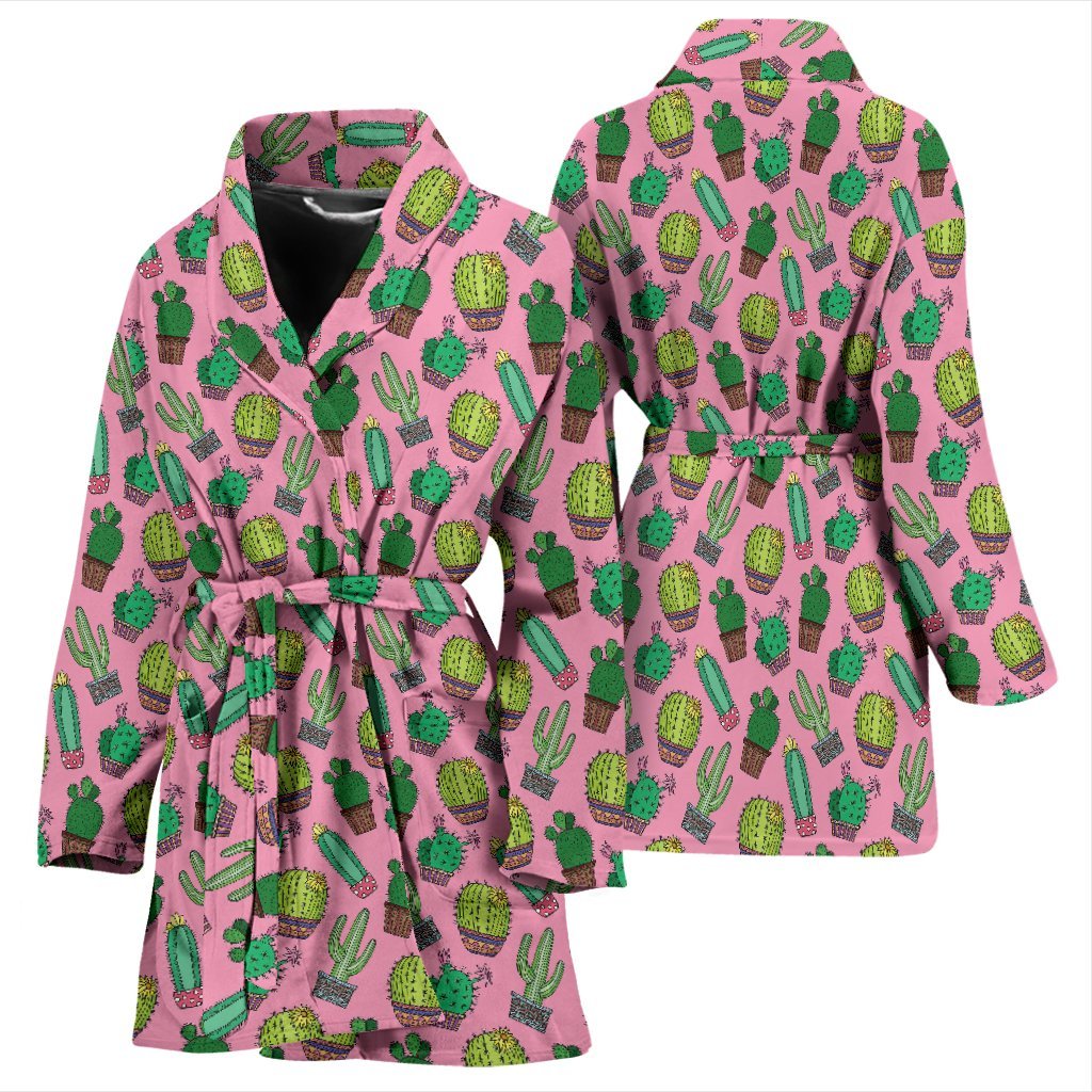 Cactus Pink Pattern Print Women Long Robe-grizzshop