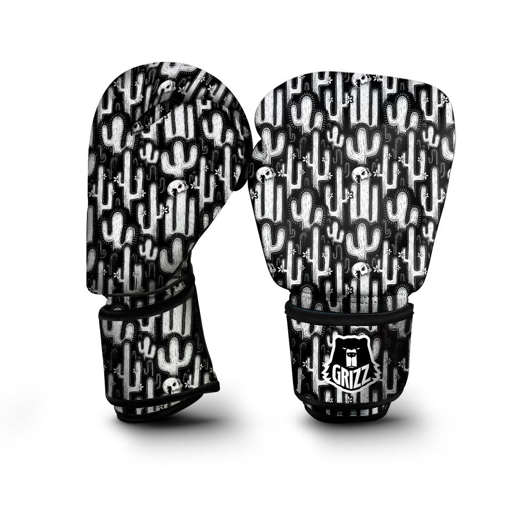 Cactus White And Black Print Pattern Boxing Gloves-grizzshop