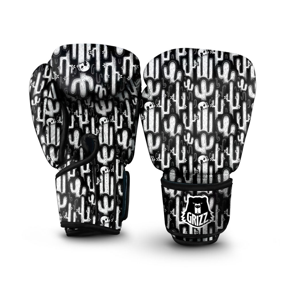 Cactus White And Black Print Pattern Boxing Gloves-grizzshop