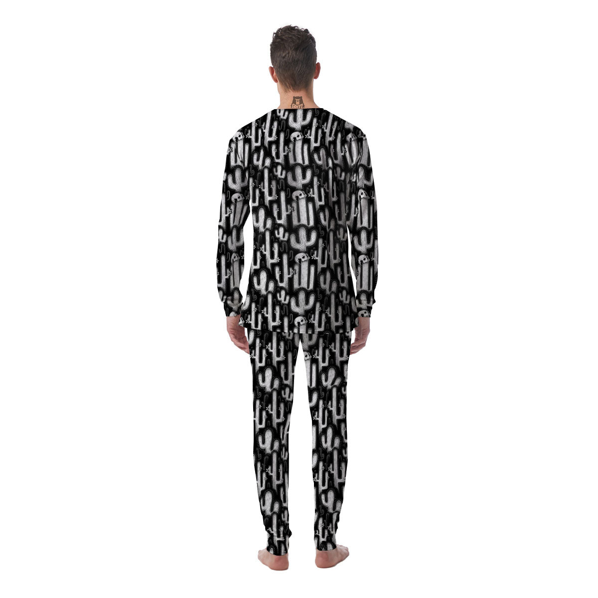 Cactus White And Black Print Pattern Men's Pajamas-grizzshop