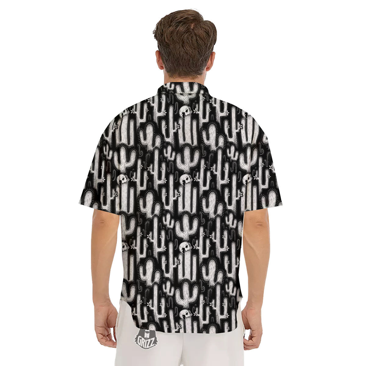 Cactus White And Black Print Pattern Men's Short Sleeve Shirts-grizzshop