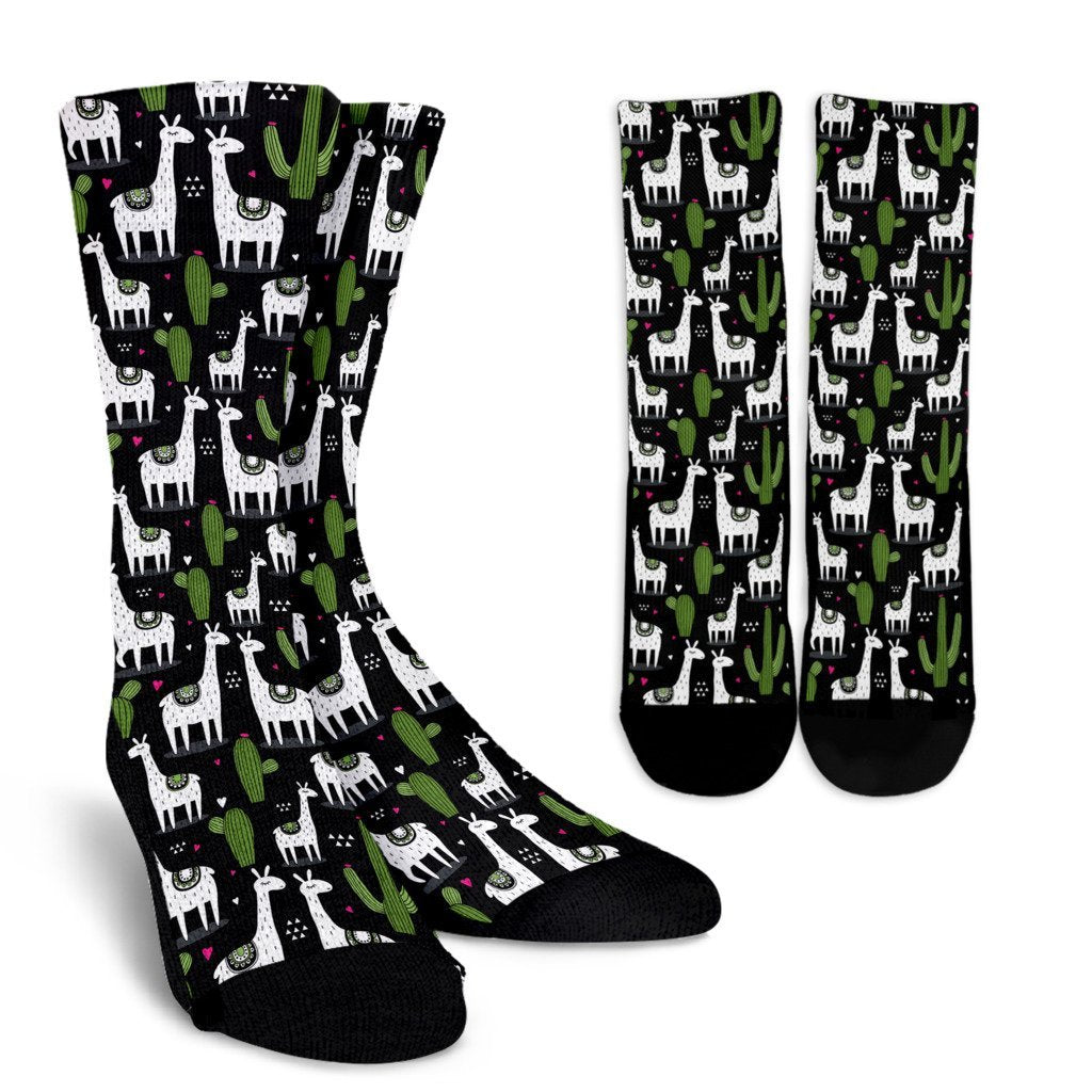 Cactus Llama Pattern Print Unisex Crew Socks-grizzshop