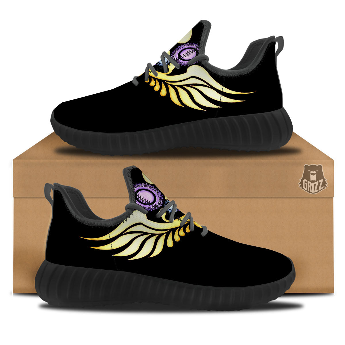 Caduceus 7 Chakras Print Black Walking Shoes-grizzshop
