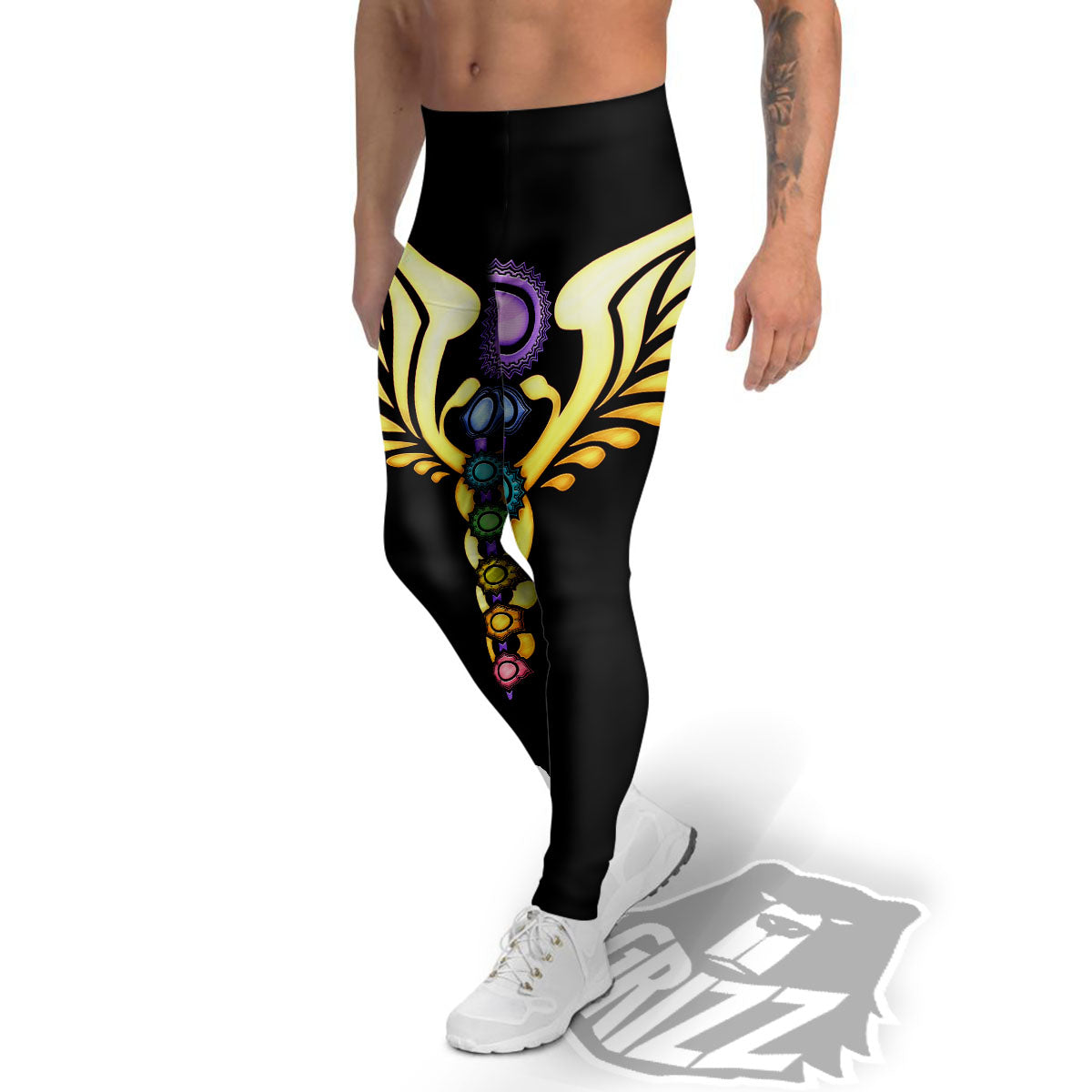 Caduceus 7 Chakras Print Men's Leggings-grizzshop
