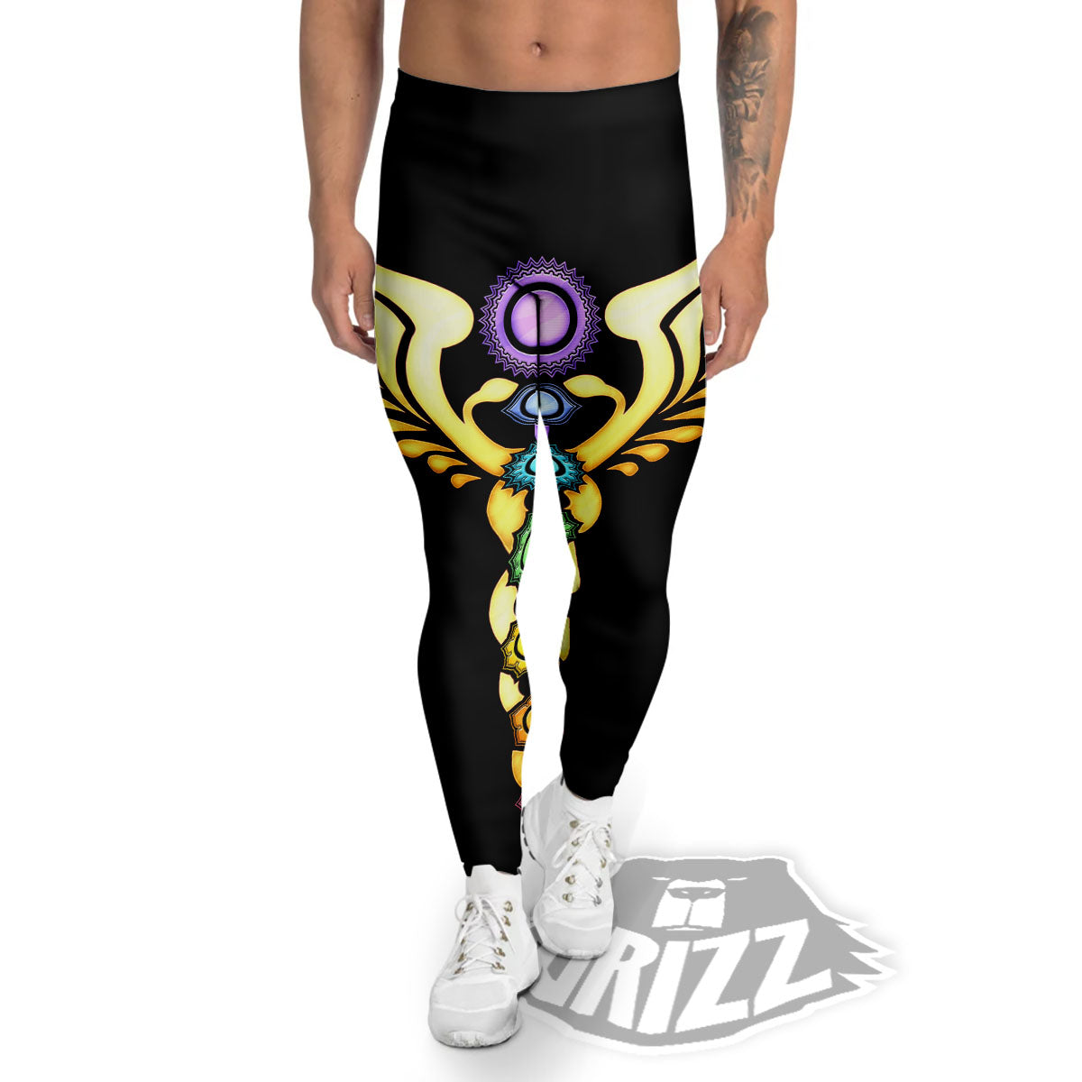 Caduceus 7 Chakras Print Men's Leggings-grizzshop