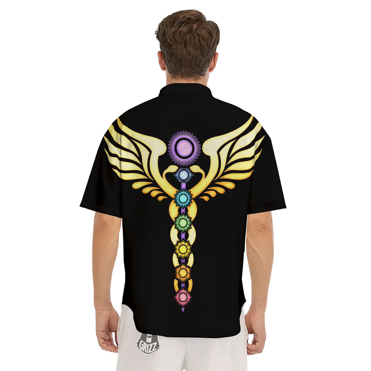 Caduceus 7 Chakras Print Men's Short Sleeve Shirts-grizzshop