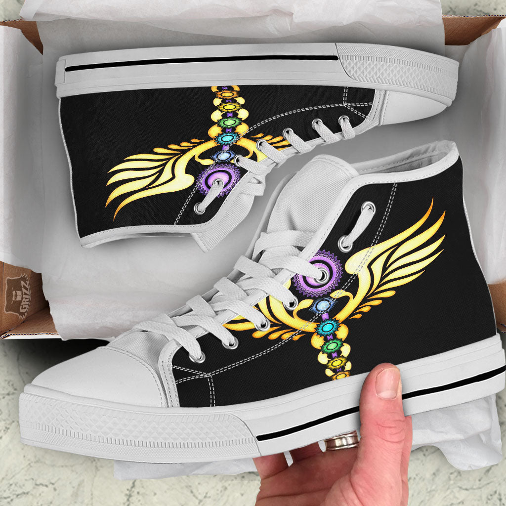 Caduceus 7 Chakras Print White High Top Shoes-grizzshop