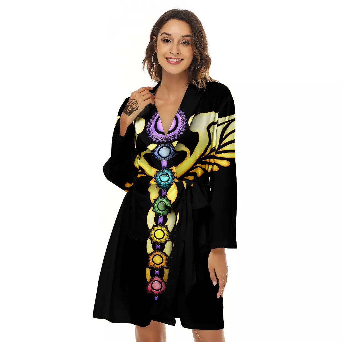 Caduceus 7 Chakras Print Women's Robe-grizzshop