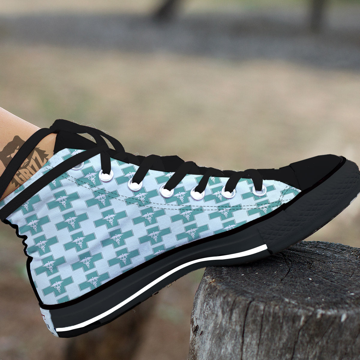Caduceus Print Pattern Black High Top Shoes-grizzshop