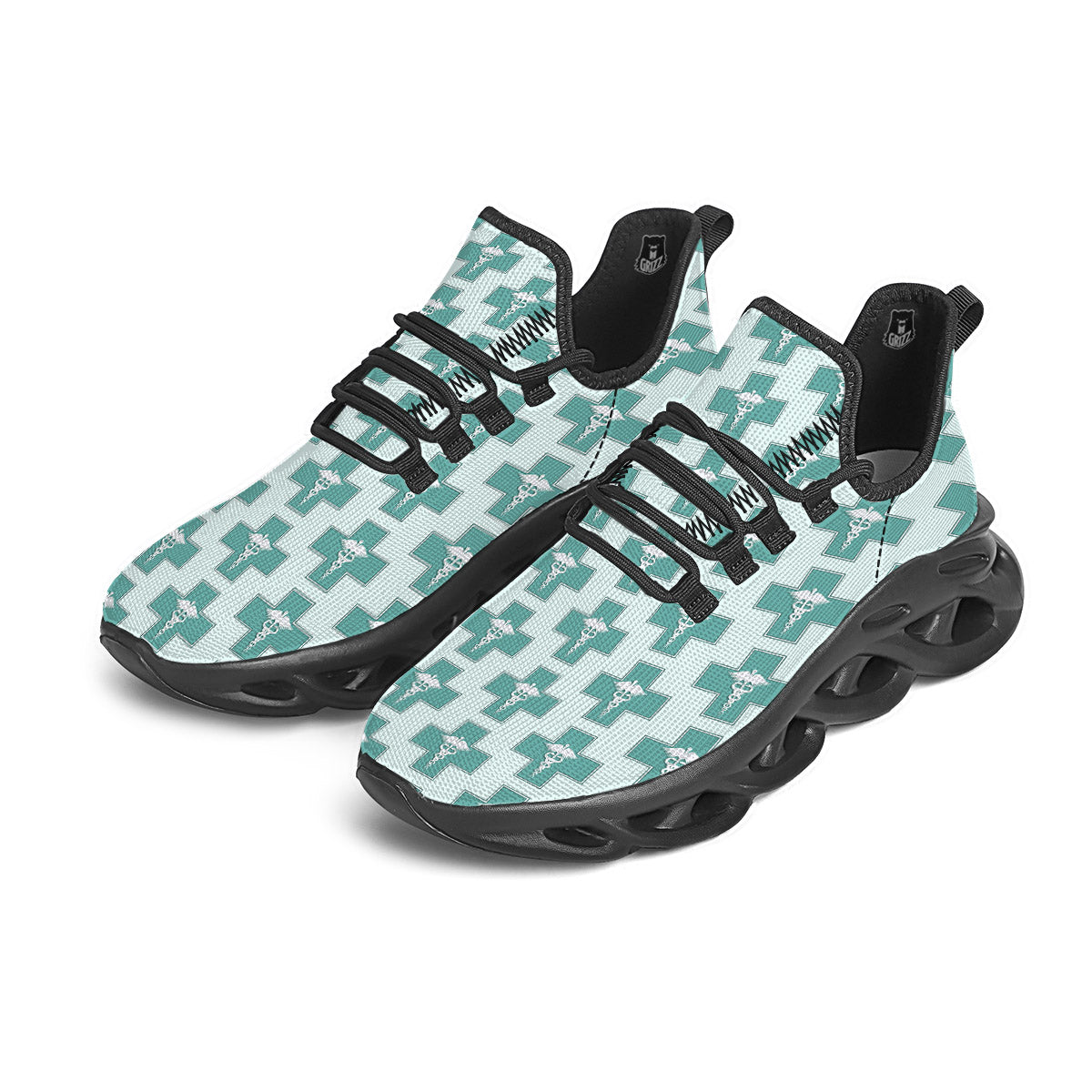 Caduceus Print Pattern Black Running Shoes-grizzshop