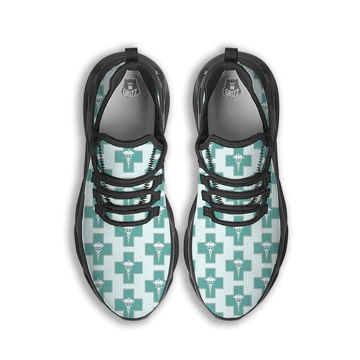 Caduceus Print Pattern Black Running Shoes-grizzshop