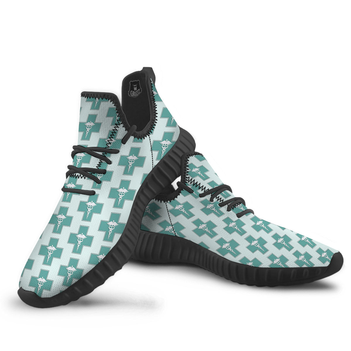 Caduceus Print Pattern Black Walking Shoes-grizzshop