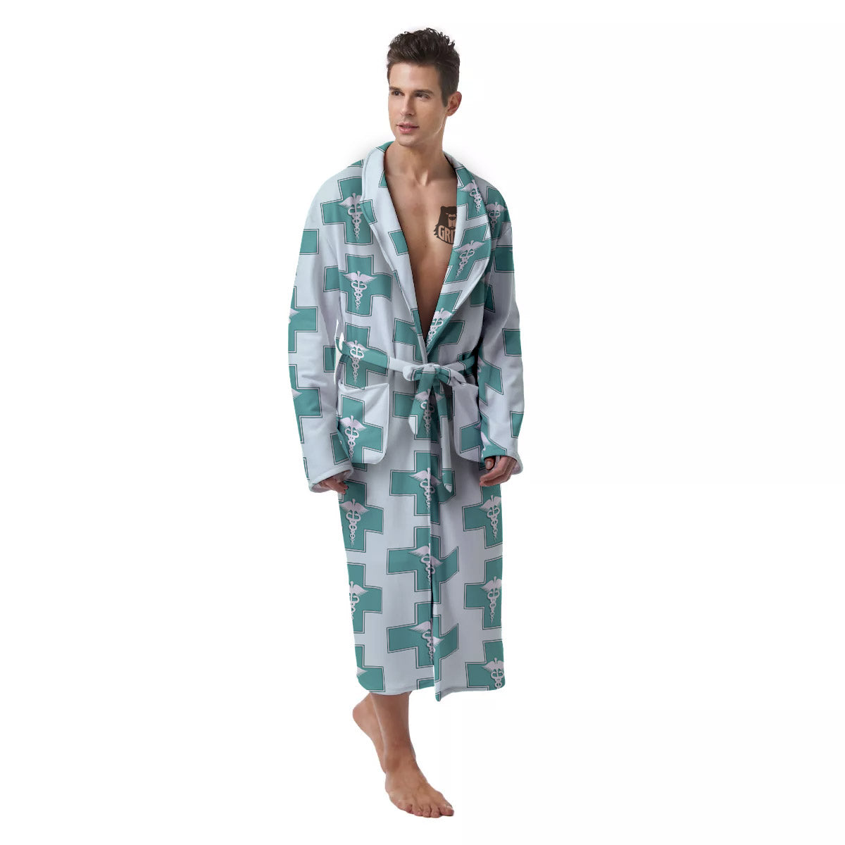 Caduceus Print Pattern Men's Robe-grizzshop