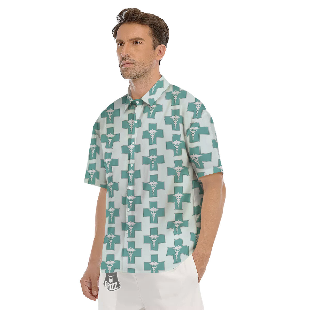 Caduceus Print Pattern Men's Short Sleeve Shirts-grizzshop