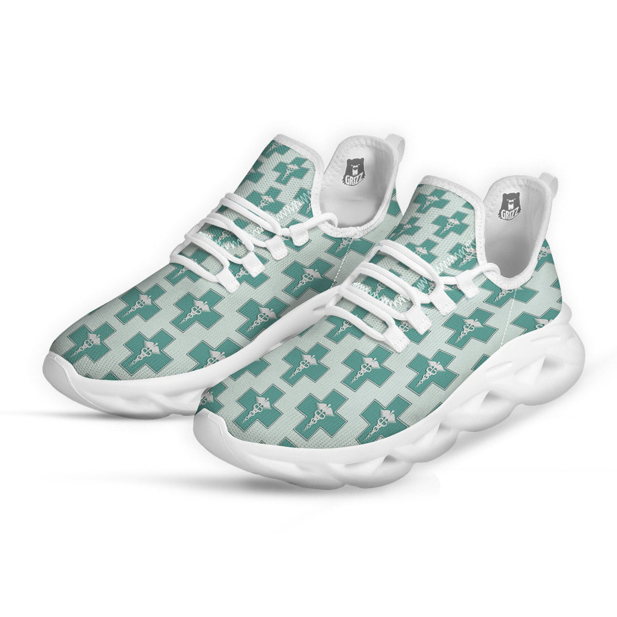Caduceus Print Pattern White Running Shoes-grizzshop