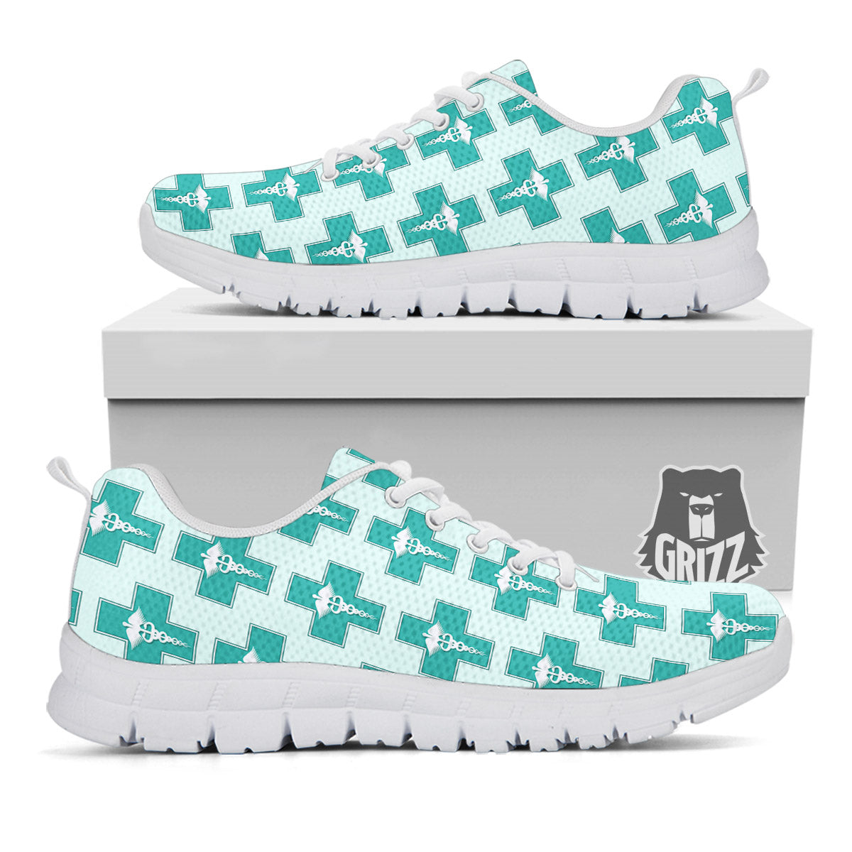 Caduceus Print Pattern White Sneaker-grizzshop