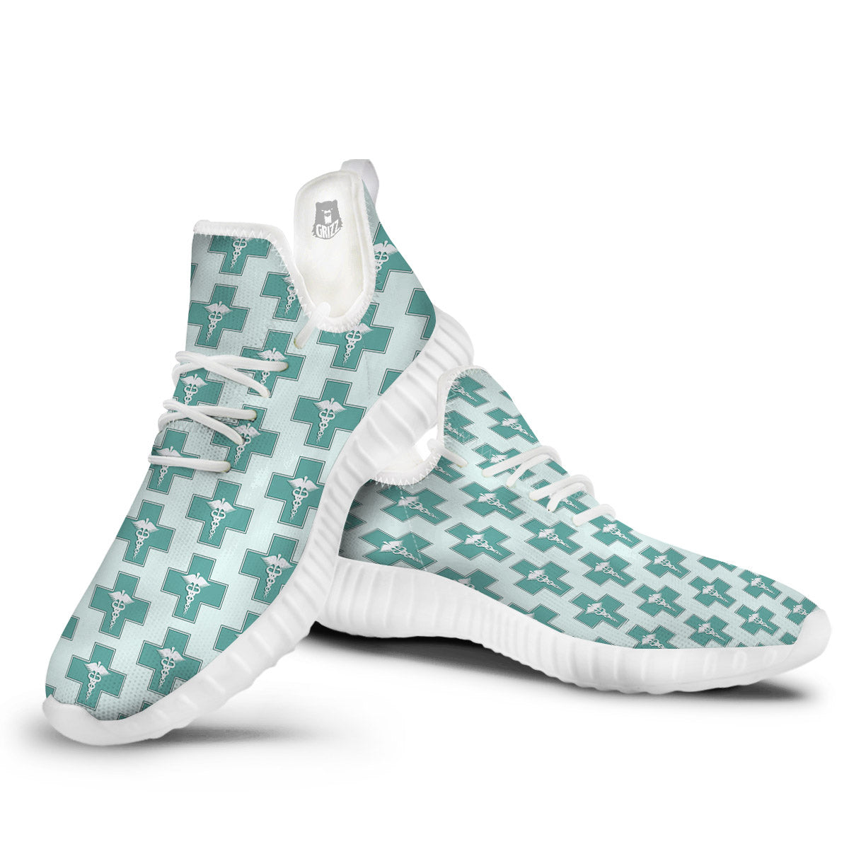 Caduceus Print Pattern White Walking Shoes-grizzshop