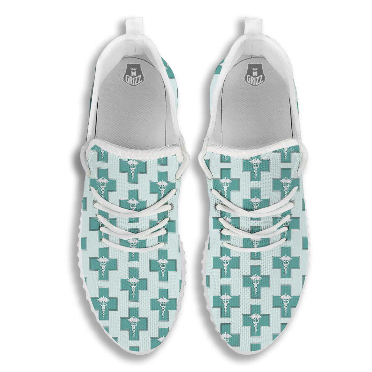 Caduceus Print Pattern White Walking Shoes-grizzshop