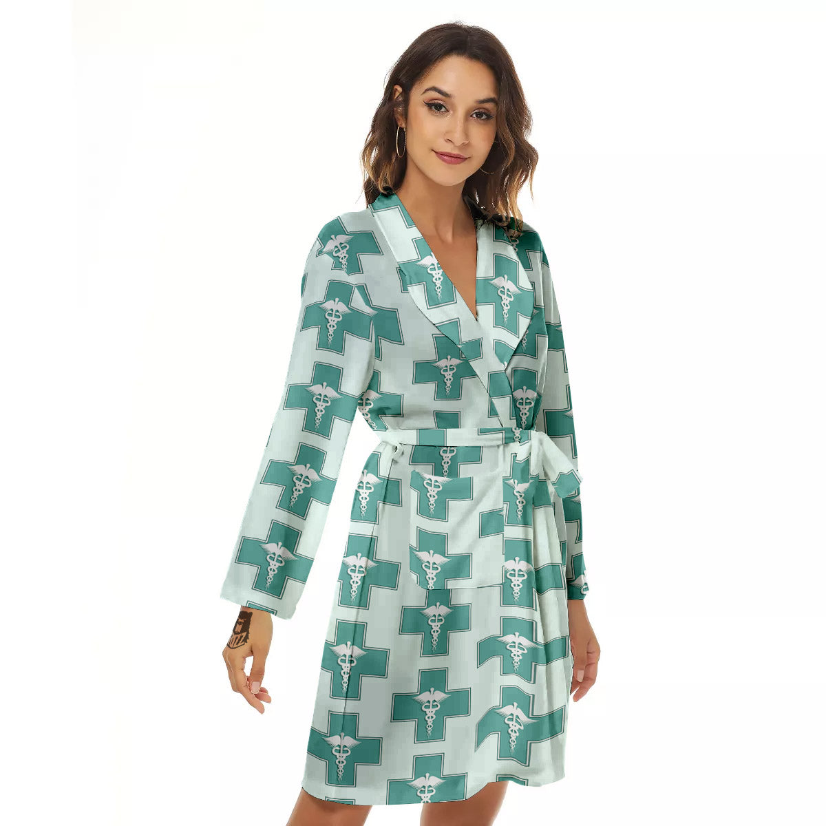 Caduceus Print Pattern Women's Robe-grizzshop