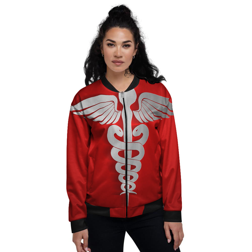 Caduceus Symbol Of Medicine Print Women's Bomber Jacket-grizzshop