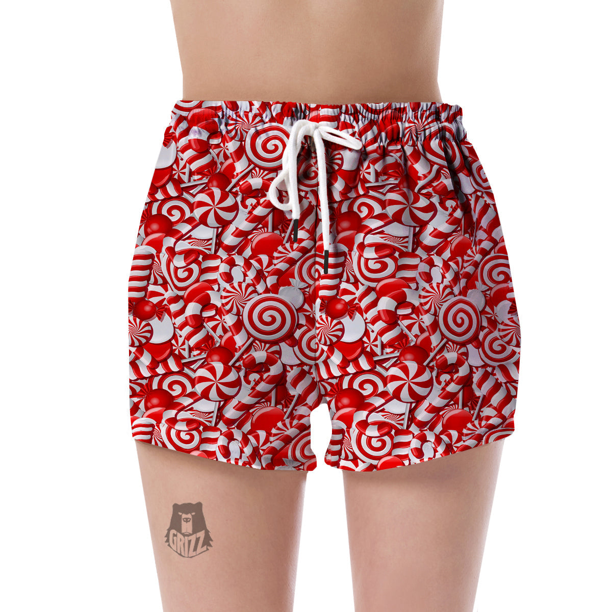 Cady Cane Print Pattern Women's Shorts-grizzshop