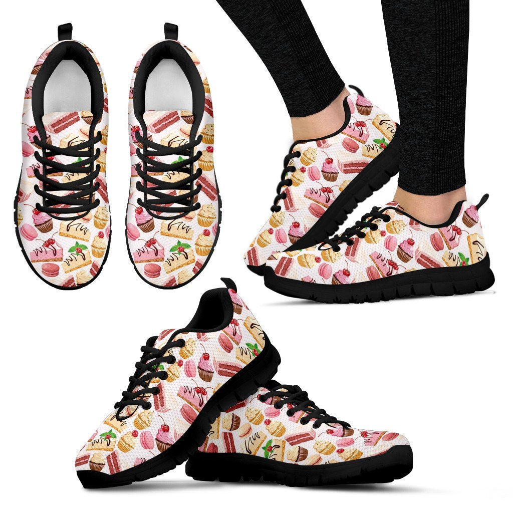 Cake Dessert Pattern Print Black Sneaker Shoes For Men Women-grizzshop