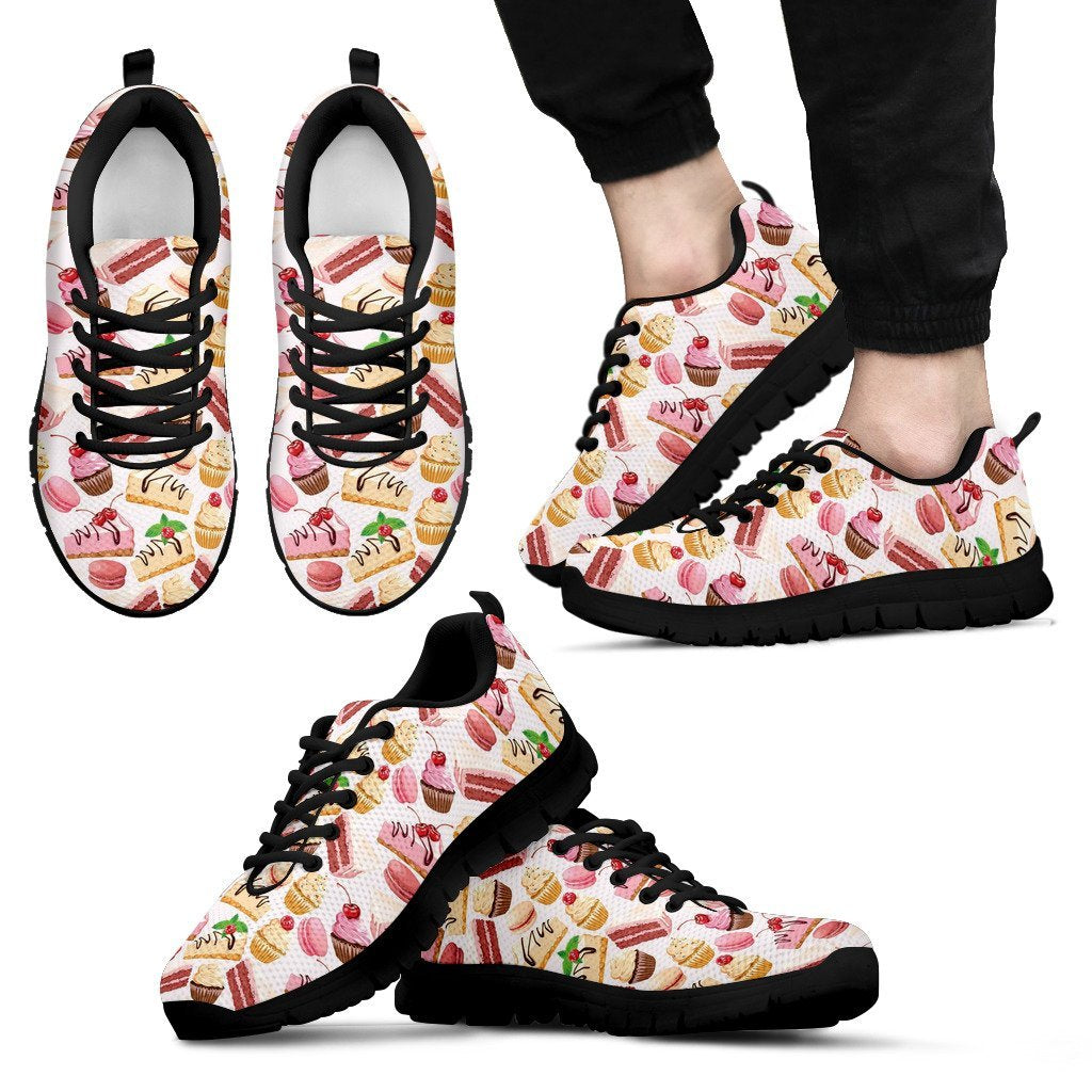 Cake Dessert Pattern Print Black Sneaker Shoes For Men Women-grizzshop