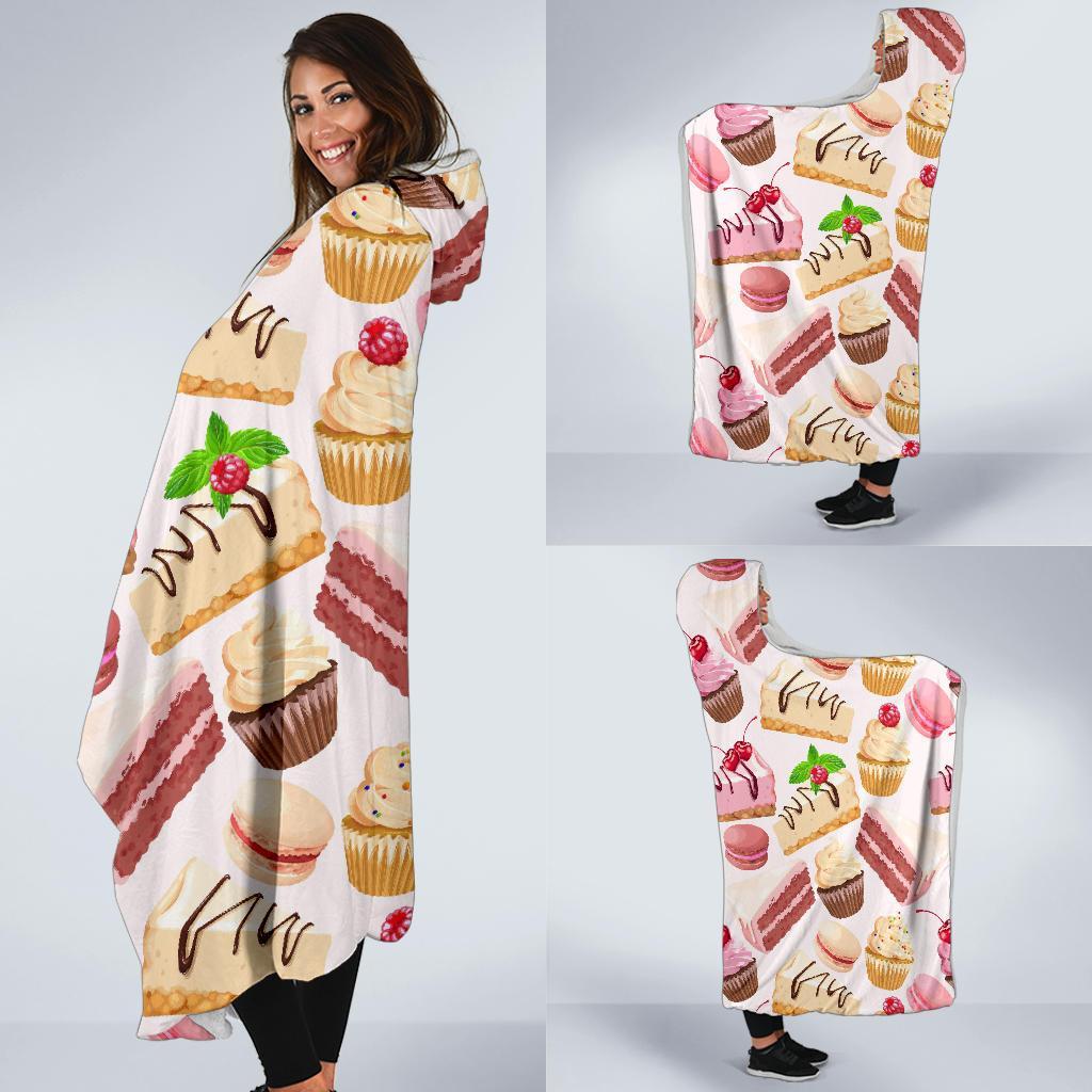 Cake Dessert Pattern Print Hooded Blanket-grizzshop