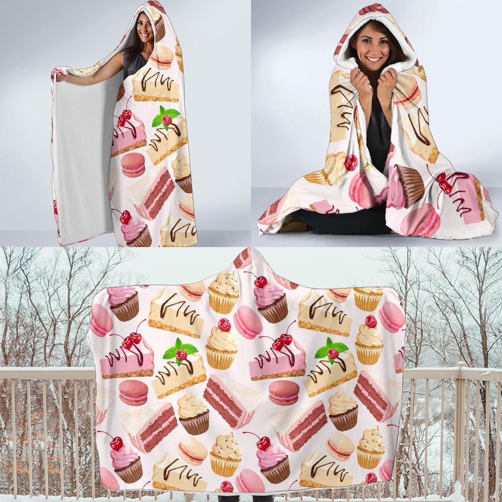 Cake Dessert Pattern Print Hooded Blanket-grizzshop