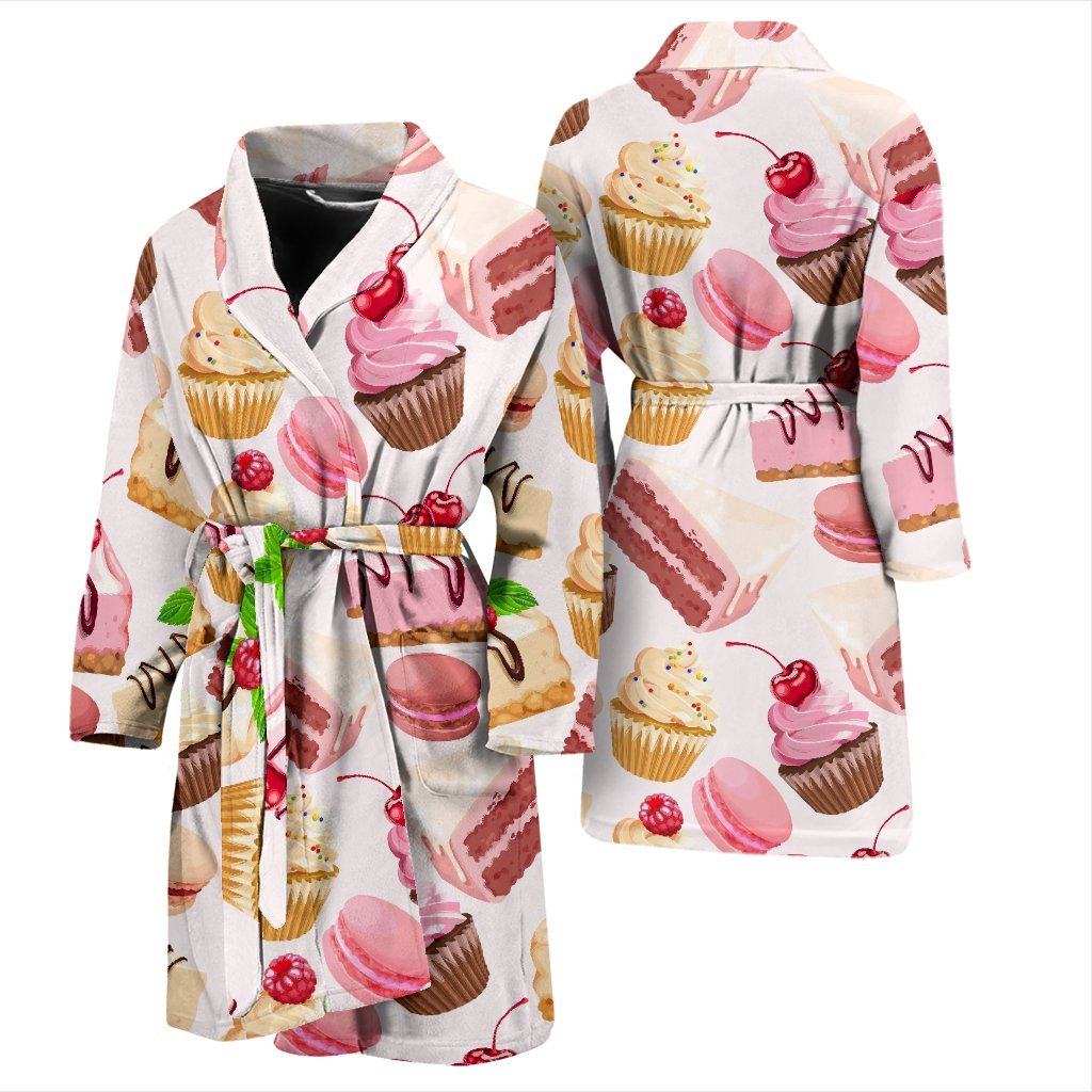 Cake Dessert Pattern Print Men Long Robe-grizzshop