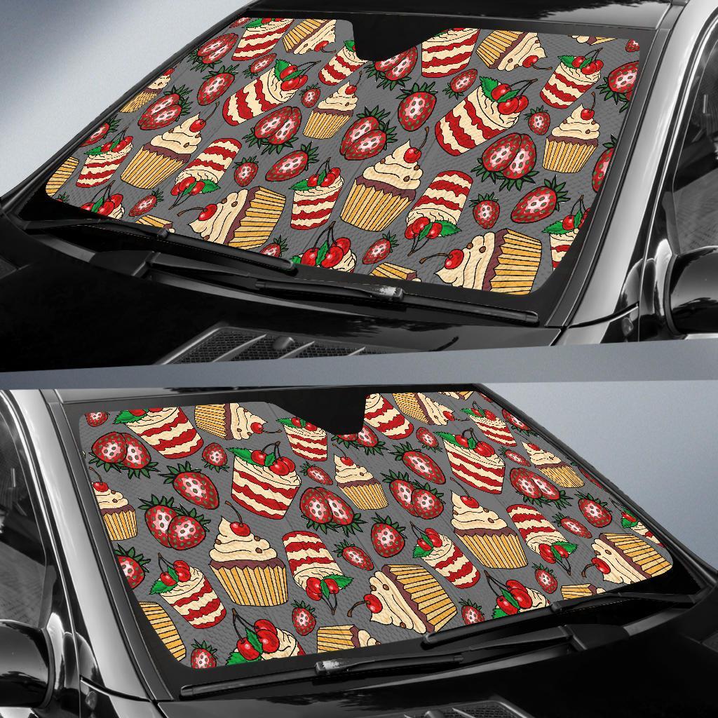 Cake Strawberry Pattern Print Car Sun Shade-grizzshop