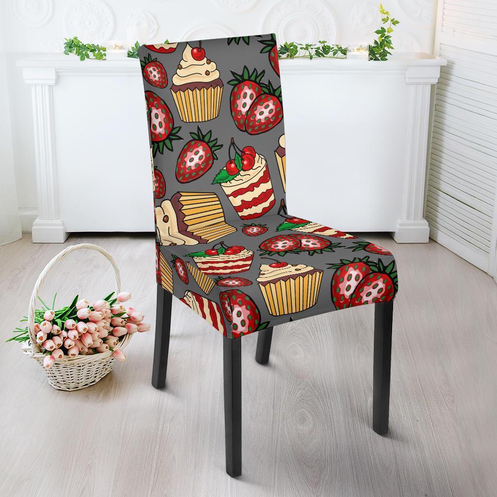 Cake Strawberry Pattern Print Chair Cover-grizzshop