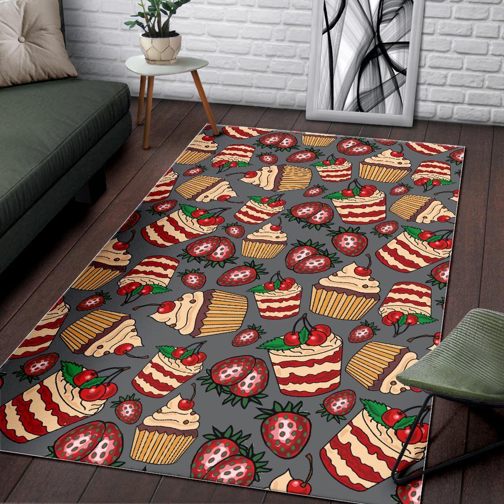 Cake Strawberry Pattern Print Floor Mat-grizzshop